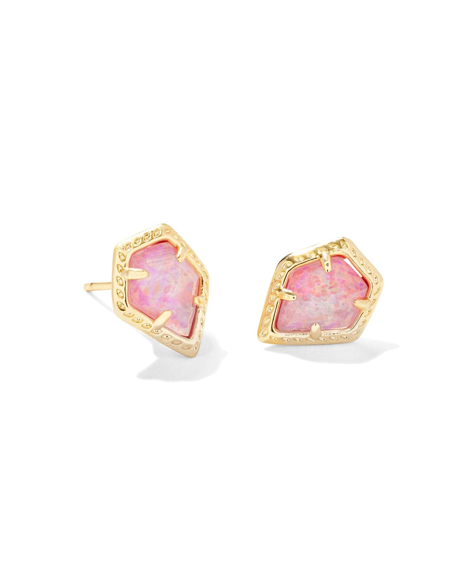 Framed Tessa Stud Earring Gold Luster Rose Pink Kyocera Opal