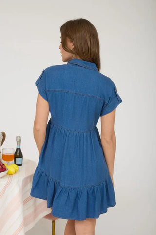 Blu Pepper Dresses Dark Chambray Collared Button Down Dress