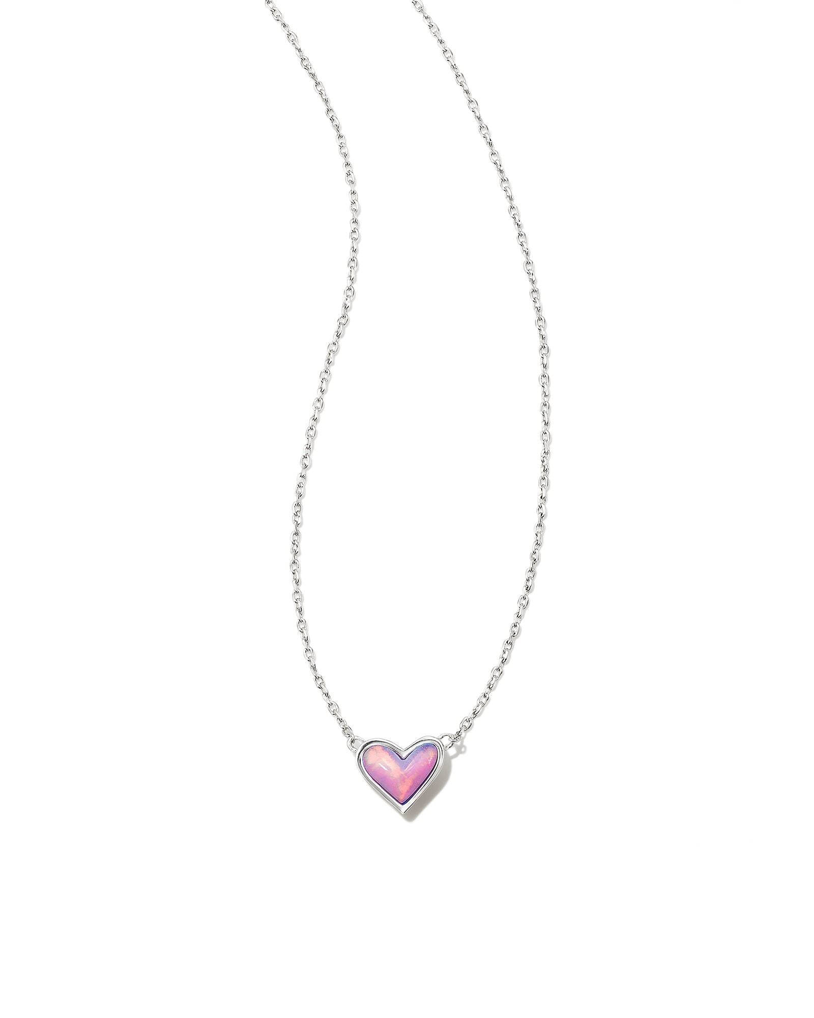 Framed Ari Heart Silver Pendant Necklace Lilac Opalescent