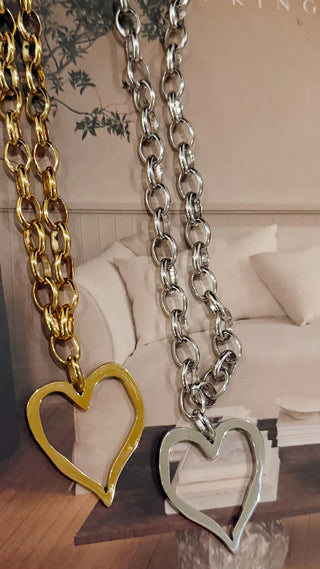 Chansuttpearls Jewelry - Necklaces Large Open Heart Necklace Gold or Silver