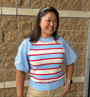 Striped sweater with contrast sleeves