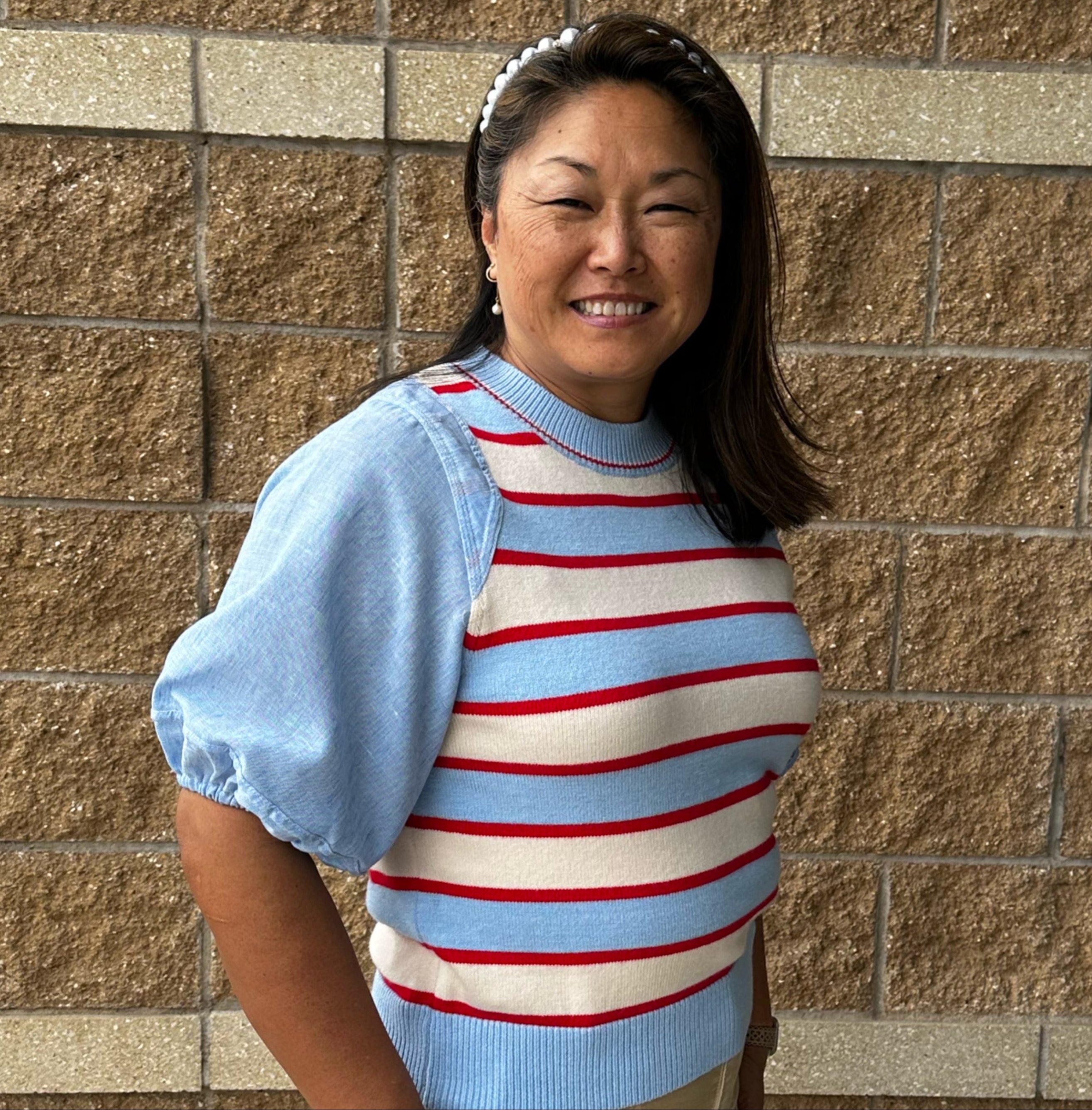 Puff Sleeve Striped Knit Top