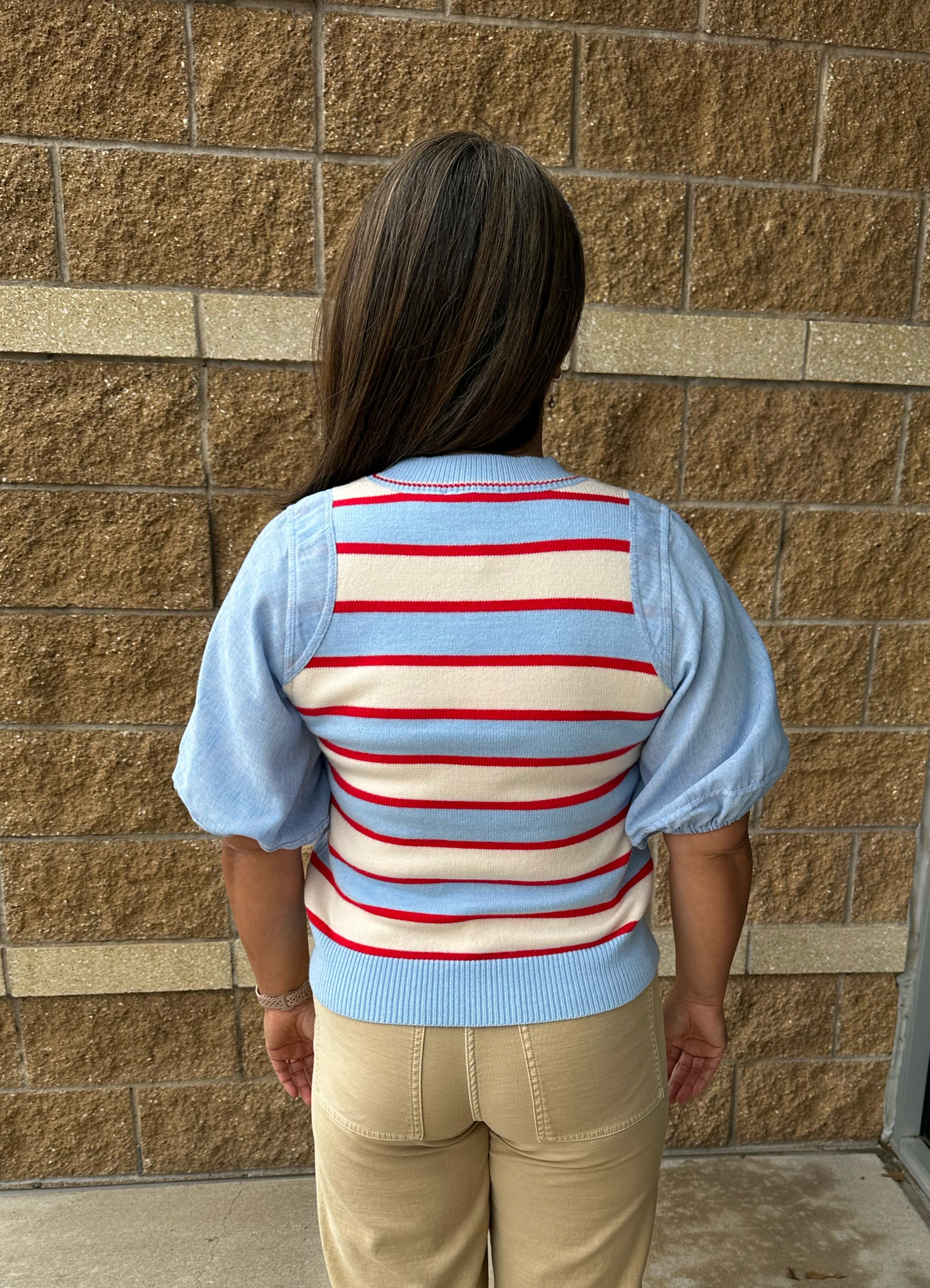 Puff Sleeve Striped Knit Top