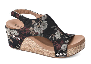Corkys Footwear Shoes 6 Carley Wedge Sandal Black Tan Floral