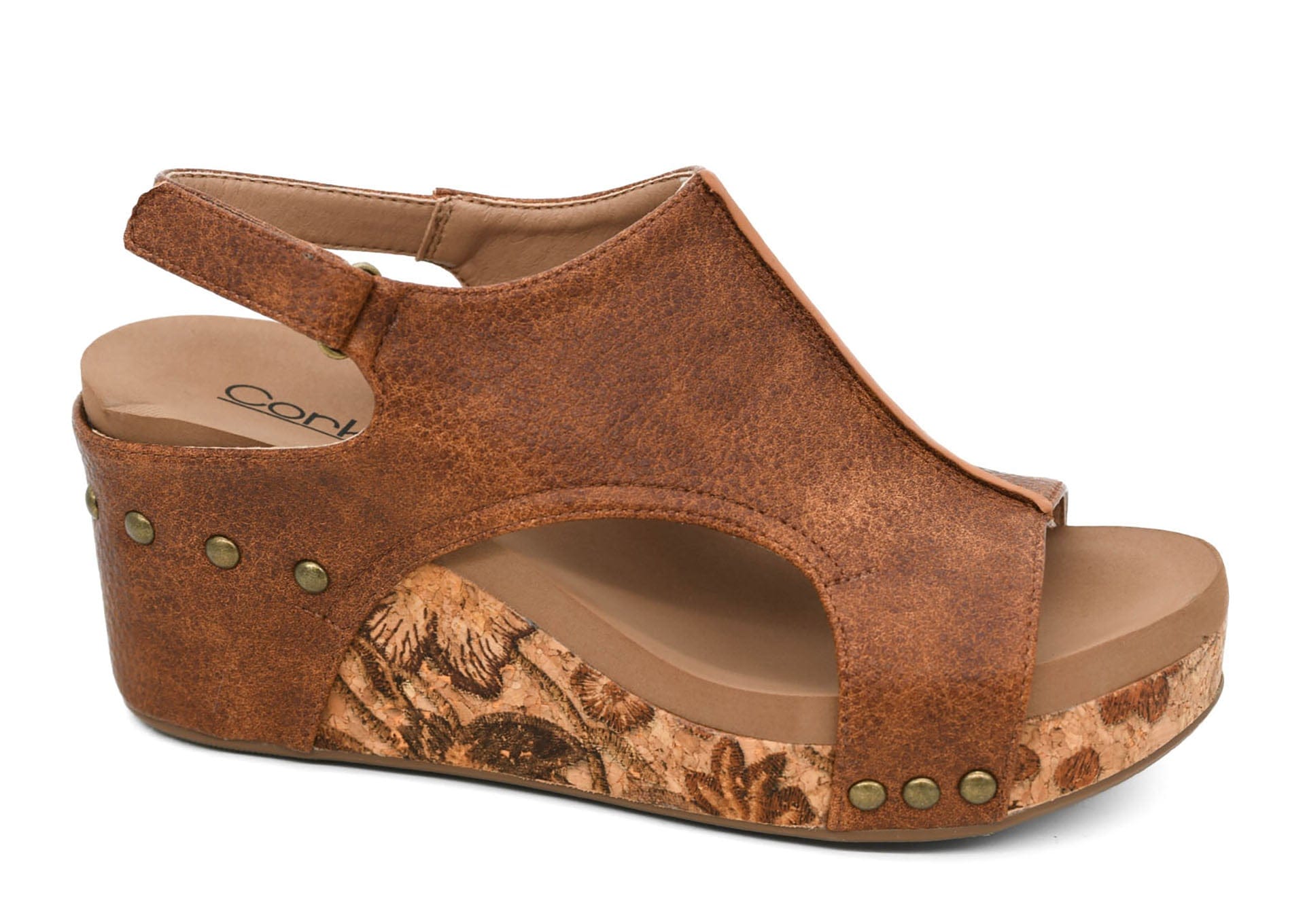 Corkys Footwear Shoes Carley Wedge Sandal Cognac Tumbled