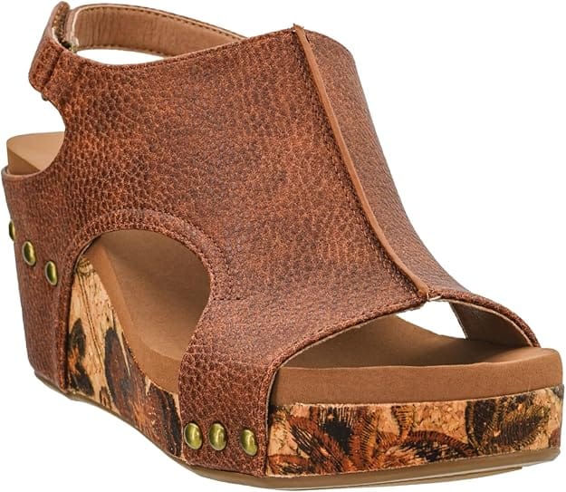 Corkys Footwear Shoes Carley Wedge Sandal Cognac Tumbled
