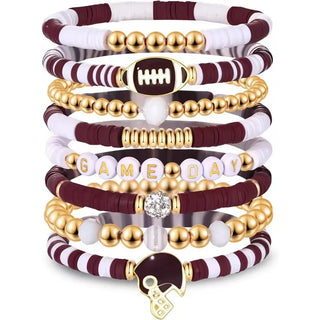 Curated by Suarez Jewelry - Bracelets Game Day Wrist Stack - Football Maroon