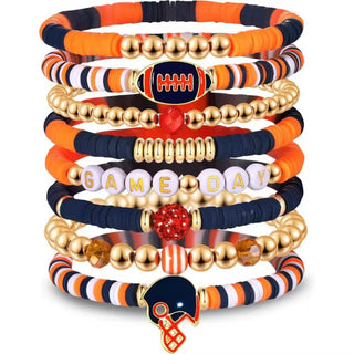 Curated by Suarez Jewelry - Bracelets Game Day Wrist Stack - Football Orange & Navy