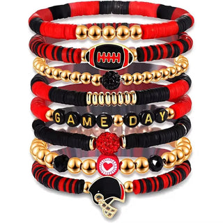Curated by Suarez Jewelry - Bracelets Game Day Wrist Stack - Football Red & Black