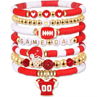 Curated by Suarez Jewelry - Bracelets Game Day Wrist Stack - Football Red