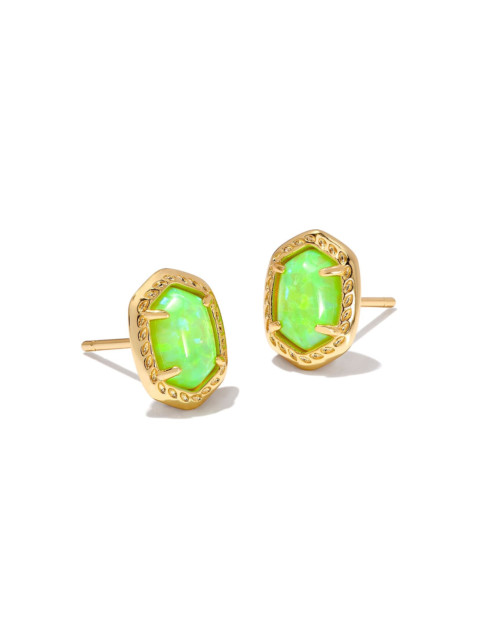 Daphne Framed Stud Earring Gold Bright Green Opal