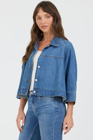 Dear John Outerwear - Jackets Cristo Raglan Sleeve Denim Shirt Jacket Mid Blue