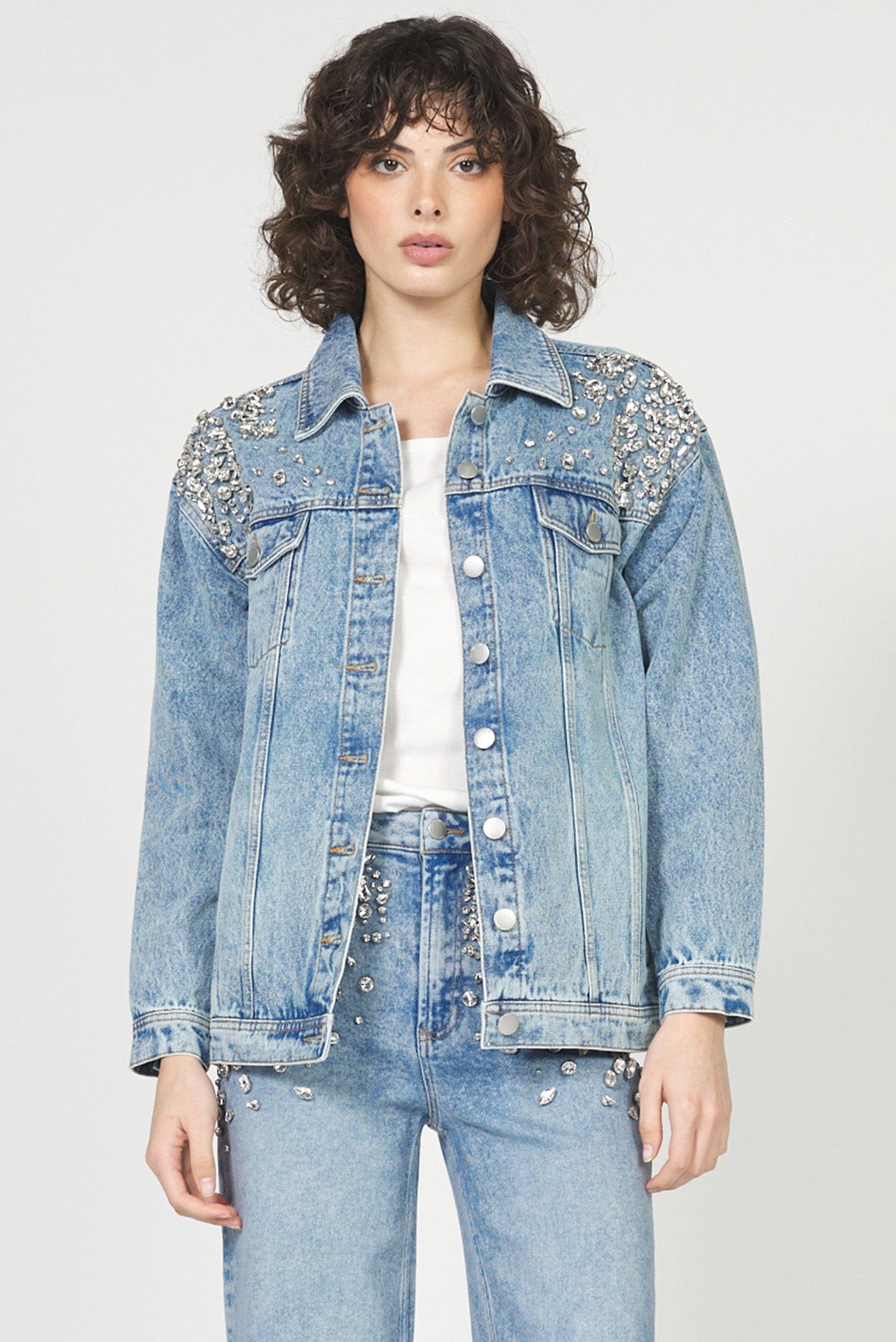 Dear John Outerwear - Jackets Xsm Final Sale Janette Oversized Denim Jacket w/Crystals Spakle
