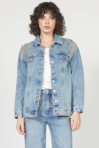Dear John Outerwear - Jackets Xsm Final Sale Janette Oversized Denim Jacket w/Crystals Spakle