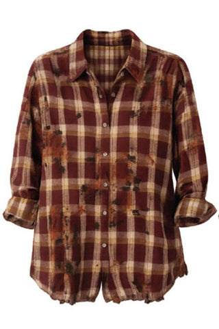 Dear John Tops - Blouse Adrianna Long Sleeve Rosewood Plaid
