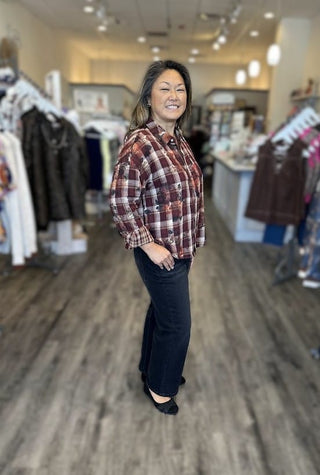 Dear John Tops - Blouse Adrianna Long Sleeve Rosewood Plaid