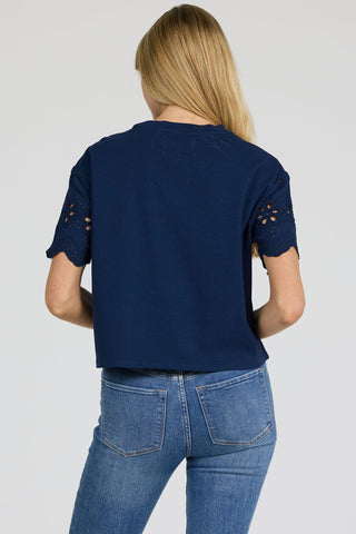 Dear John Tops - Blouse Maddox Crew Neck Eyelet Sleeve Top Riviera Black Iris