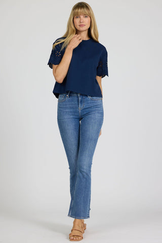 Dear John Tops - Blouse Maddox Crew Neck Eyelet Sleeve Top Riviera Black Iris