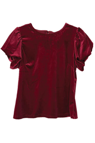 Dear John Tops - Blouse Sale Vanessia Puff Sleeve Velvet Top Apple Blush