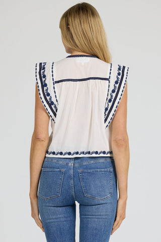 Dear John Tops - Blouse Sleeveless Embroidered Split Neck Top