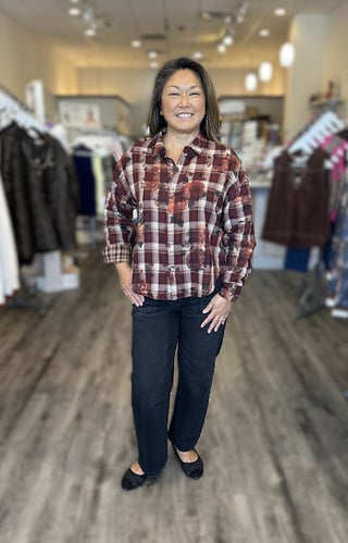 Dear John Tops - Blouse Xsm Adrianna Long Sleeve Rosewood Plaid