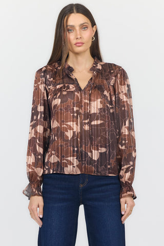 Dear John Tops - Blouse Xsm Azalea Ruffle Neck Long Sleeve Blouse Camden Petals