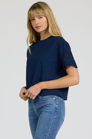 Dear John Tops - Blouse Xsm Maddox Crew Neck Eyelet Sleeve Top Riviera Black Iris