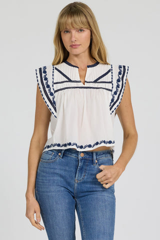 Dear John Tops - Blouse Xsm Sleeveless Embroidered Split Neck Top