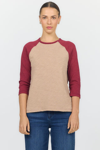 Dear John Tops - Shirts Xsm Sonoma Crew Neck 3/4 Raglan Sleeve Tee Tibetan Red/Warm Taupe