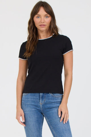 Dear John Tops - T-Shirts Xsm Zuma Contrast Scallop Trim Top Black