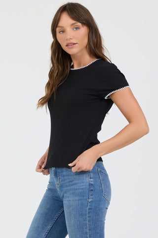Dear John Tops - T-Shirts Zuma Contrast Scallop Trim Top Black