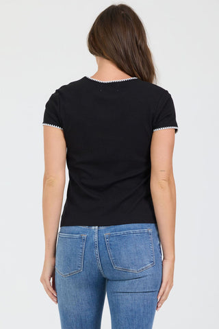 Dear John Tops - T-Shirts Zuma Contrast Scallop Trim Top Black