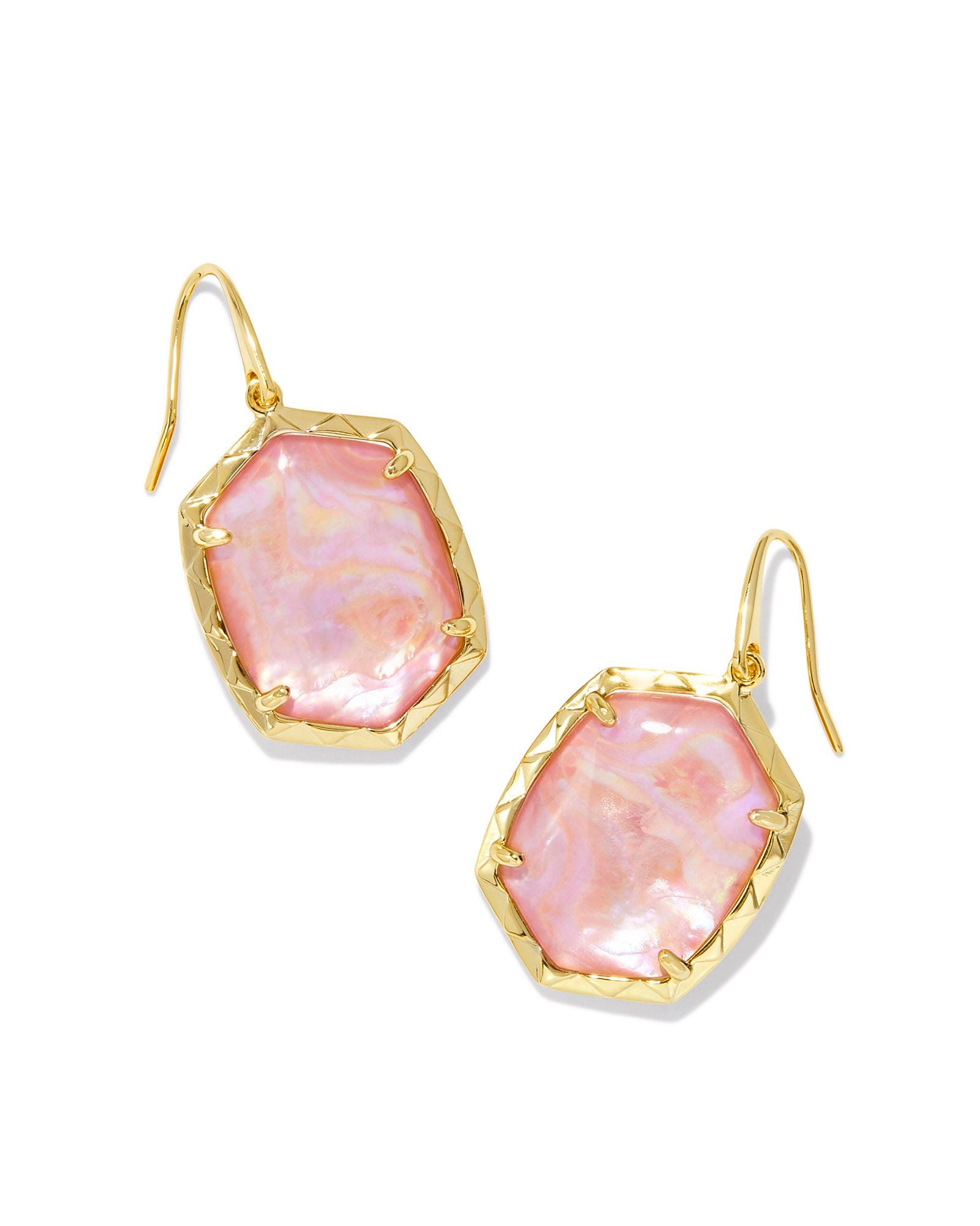 Daphne Gold Drop Earrings Light Pink Iridescent Abalone