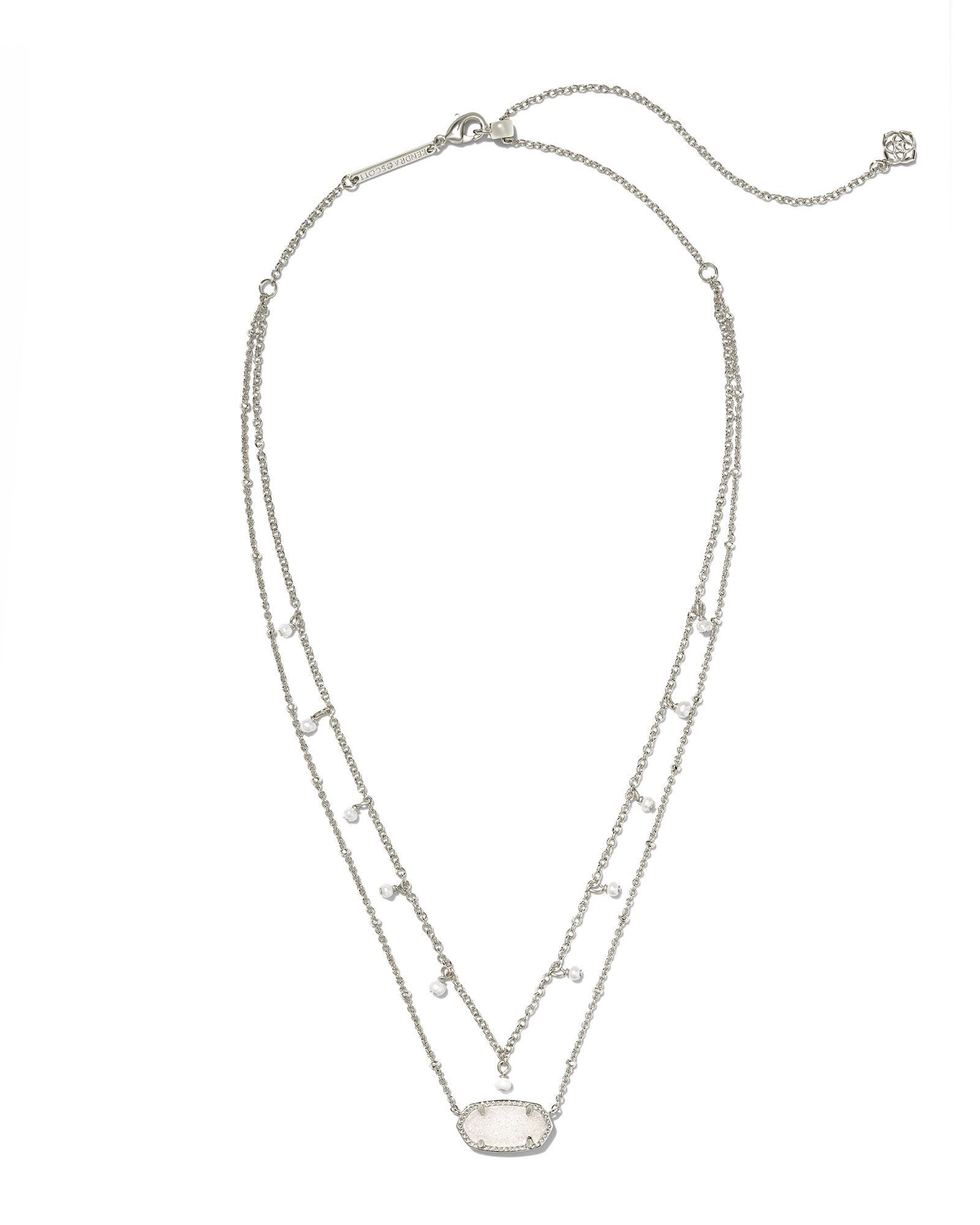 Elisa Silver Pearl Multi Strand Necklace Iridescent Drusy