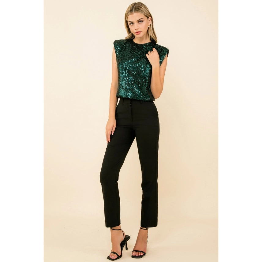 Sequin Sleeveless Blouse Teal