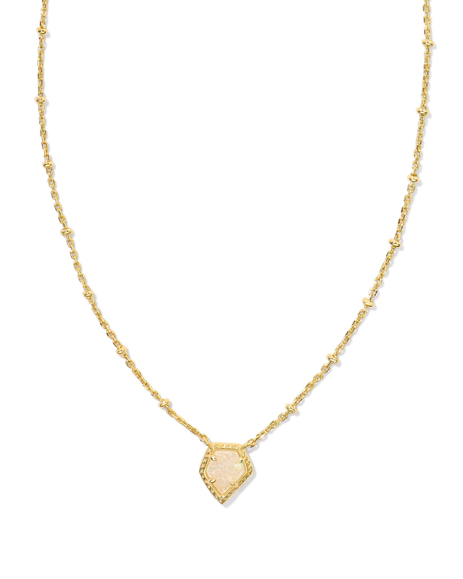Framed Tessa Satellite Pendant Necklace Gold Iridescent Drusy