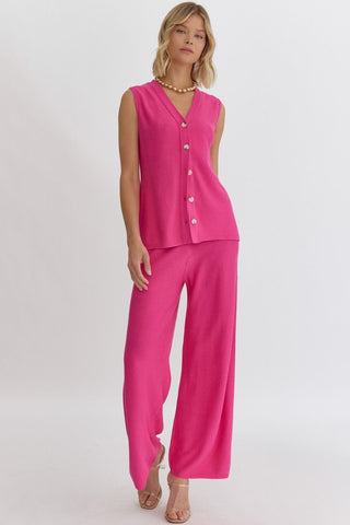 Entro Bottoms - Pants Final Sale High Waist Wide Leg Knit Pants Hot Pink