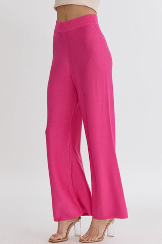 Entro Bottoms - Pants Final Sale High Waist Wide Leg Knit Pants Hot Pink