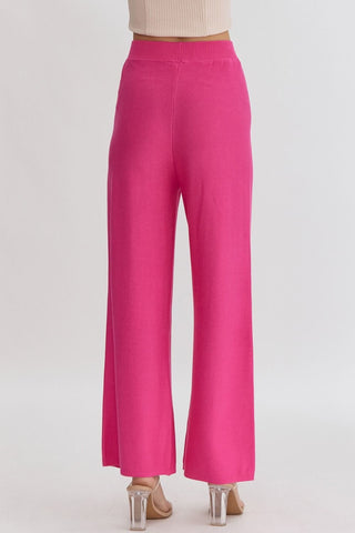 Entro Bottoms - Pants Final Sale High Waist Wide Leg Knit Pants Hot Pink