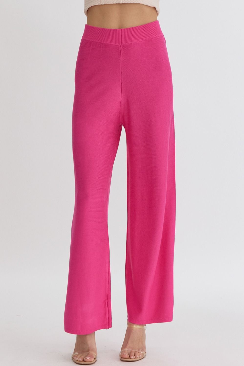 High Waist Wide Leg Knit Pants Hot Pink