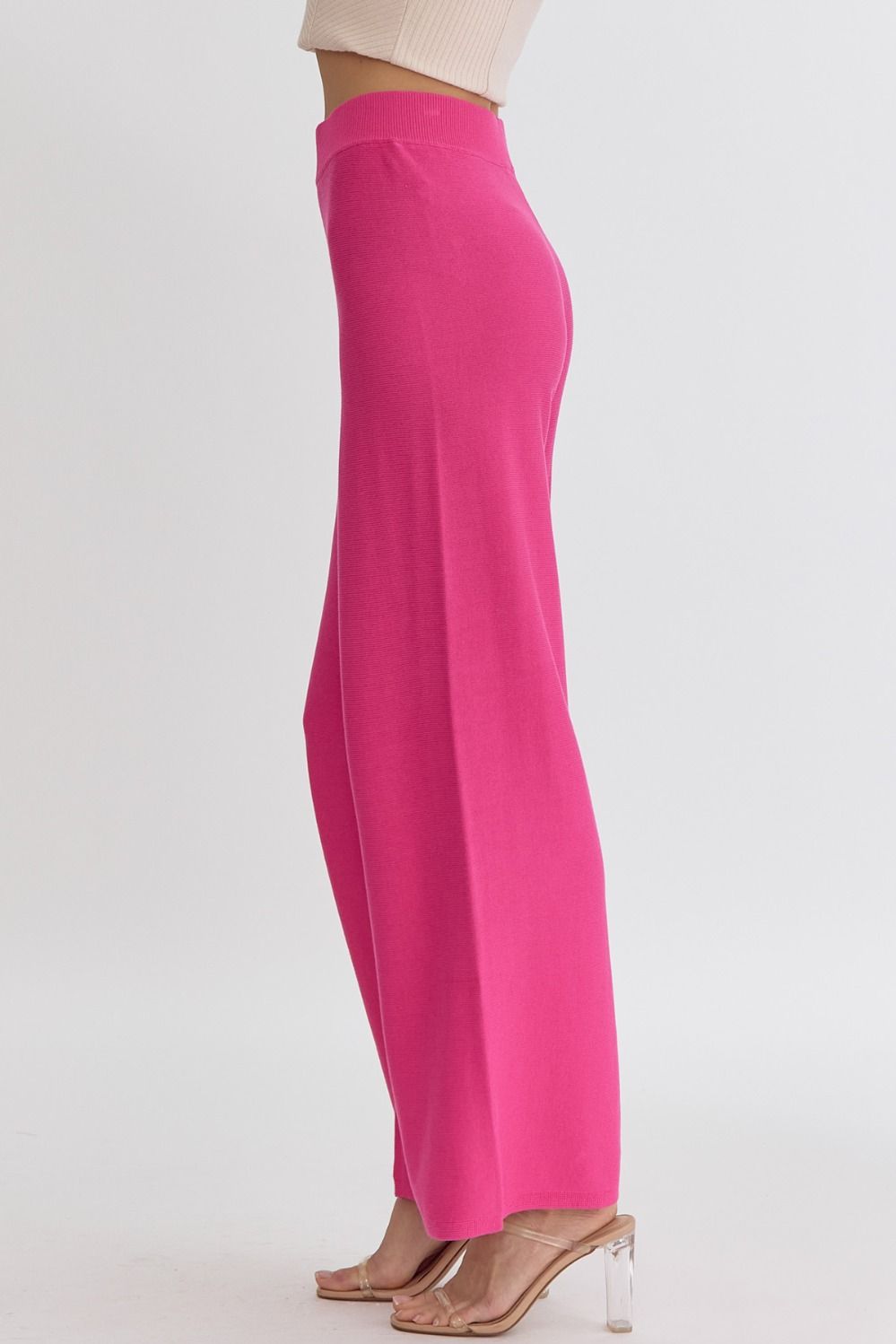 High Waist Wide Leg Knit Pants Hot Pink
