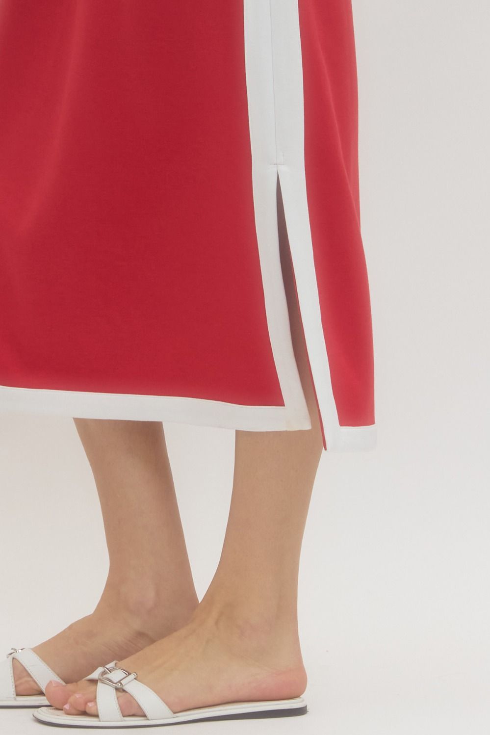 Sleeves Midi Dress w/Contrast Trim
