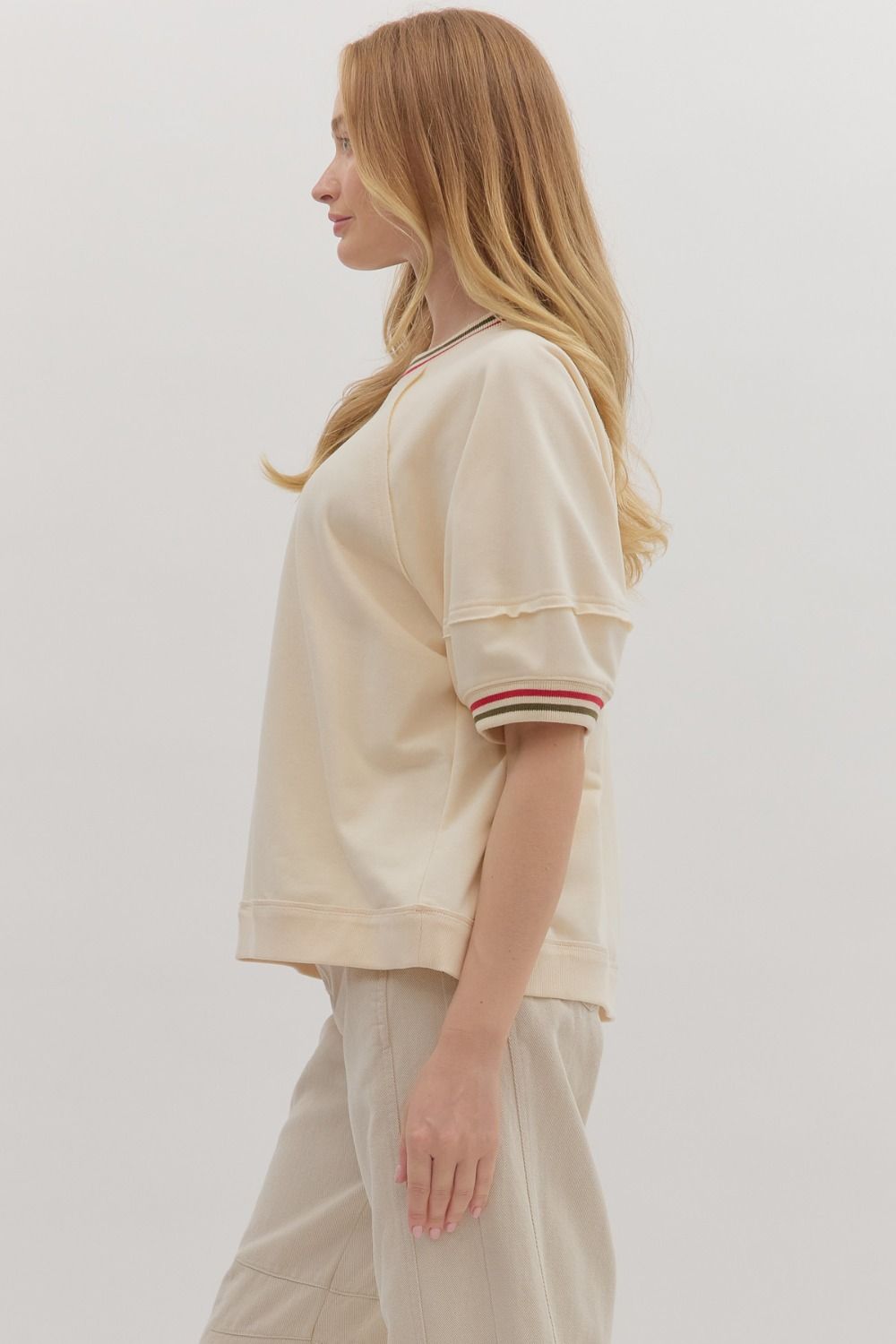 3/4 Sleeve Raglan Sleeve Pullover w/Multicolor Accent