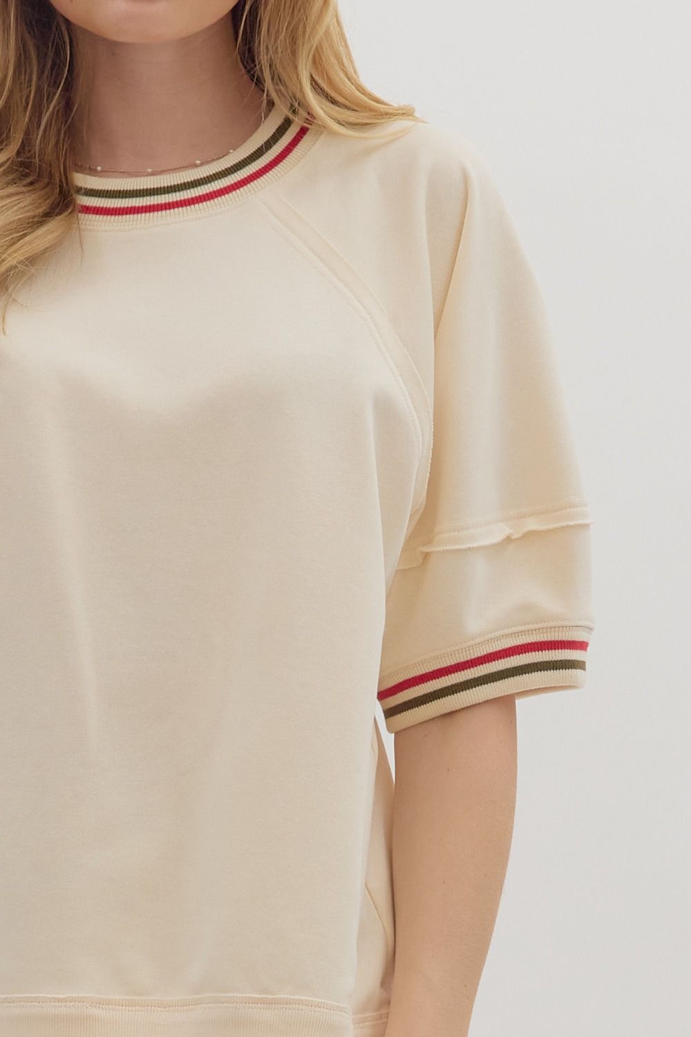 3/4 Sleeve Raglan Sleeve Pullover w/Multicolor Accent