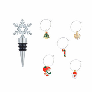 Evergreen Home - Drinkware Snow Flake Wine Stopper & Charm Set