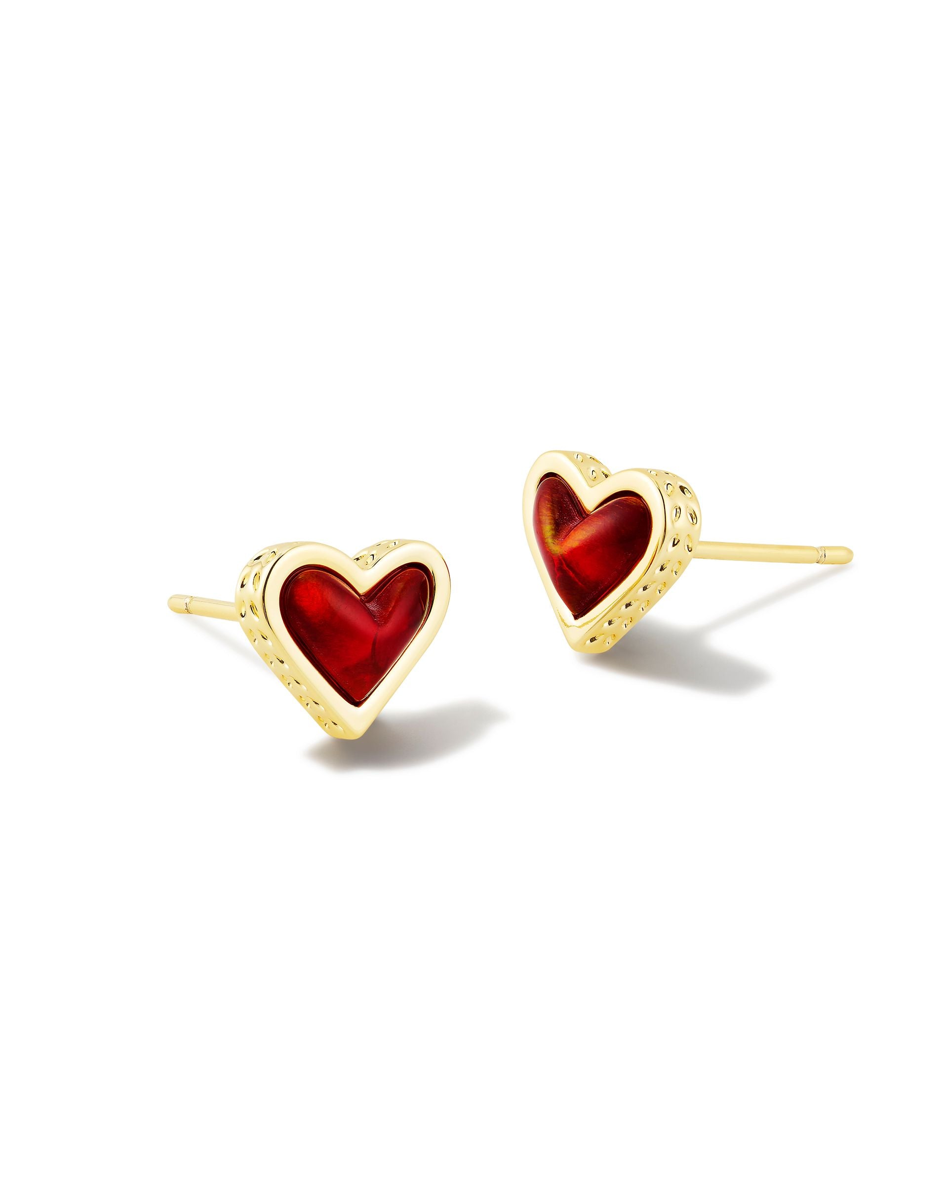 Sale Framed Ari Heart Studs Gold Red Opalescent Resin