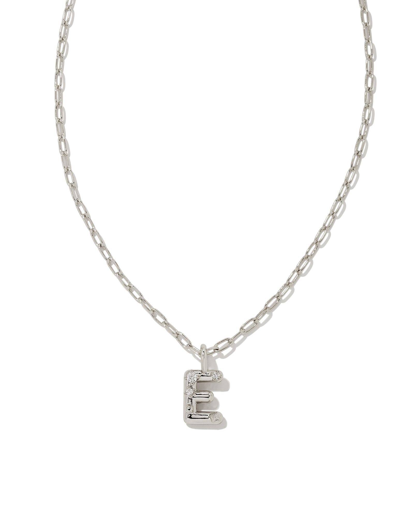 Crystal Letter Pendant Necklace Silver