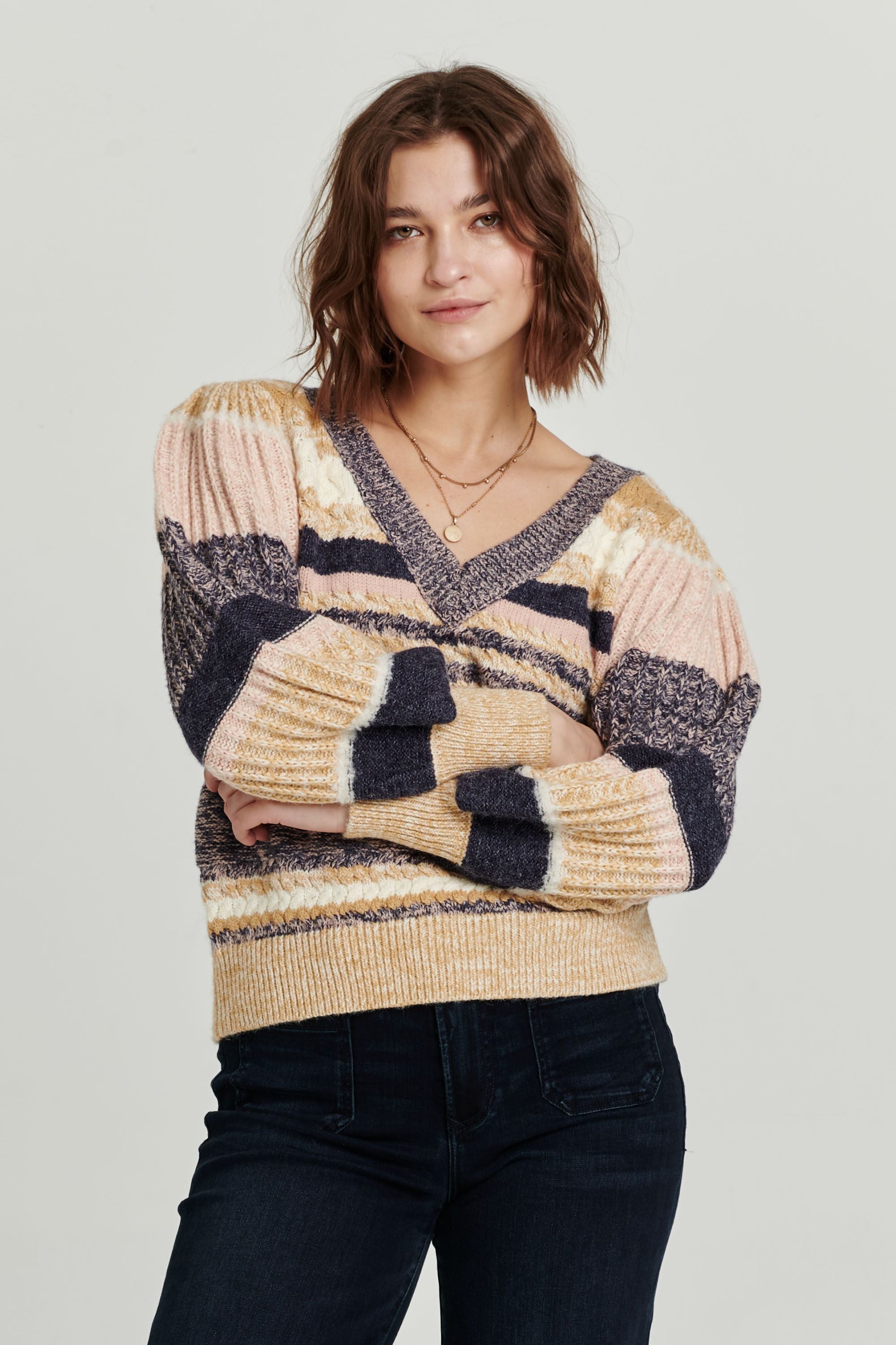 Sale Geneva Puff Sleeve Sweater Chai Abstract