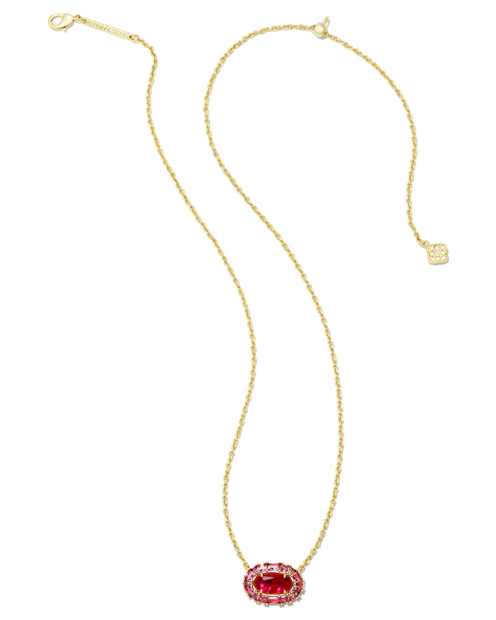 Sale Elisa Gold Crystal Frame Short Pendant Necklace Raspberry Illusion