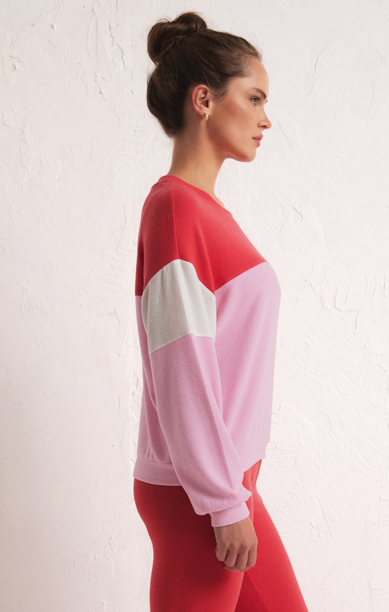 Color Block Long Sleeve Top Candy Red
